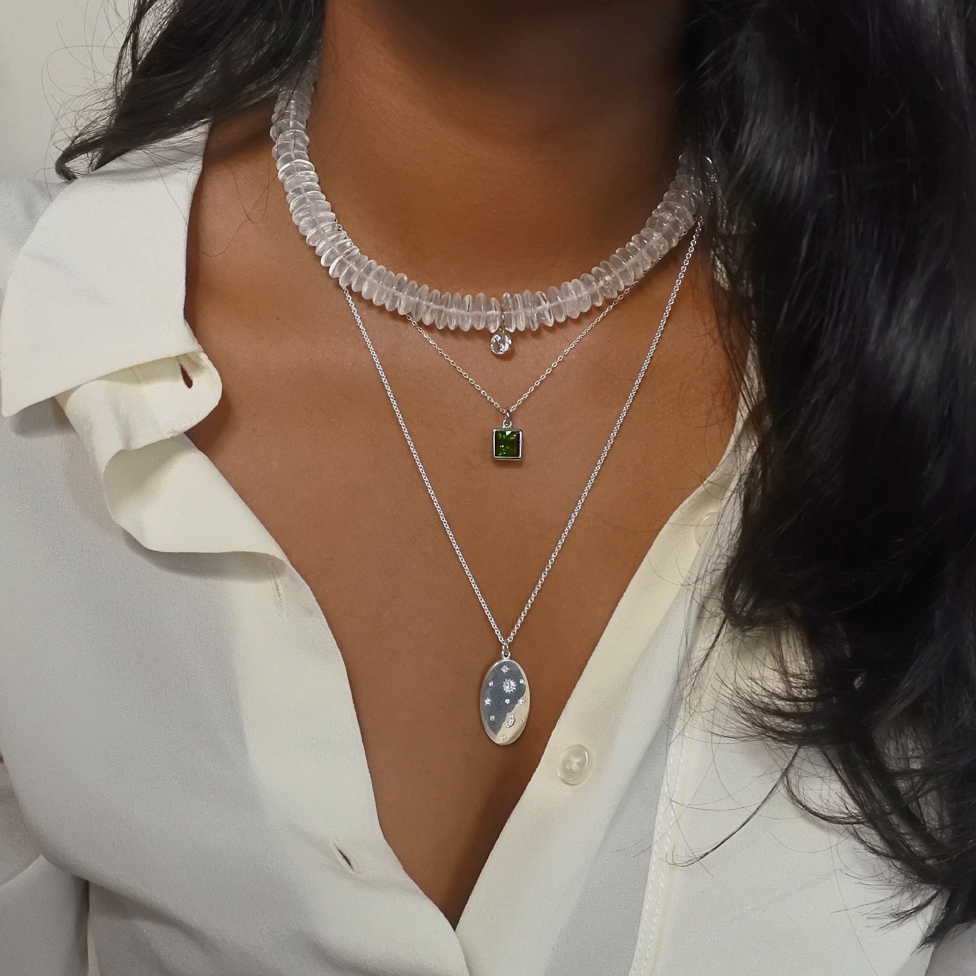 Collier Cristal de roche & son Zircon