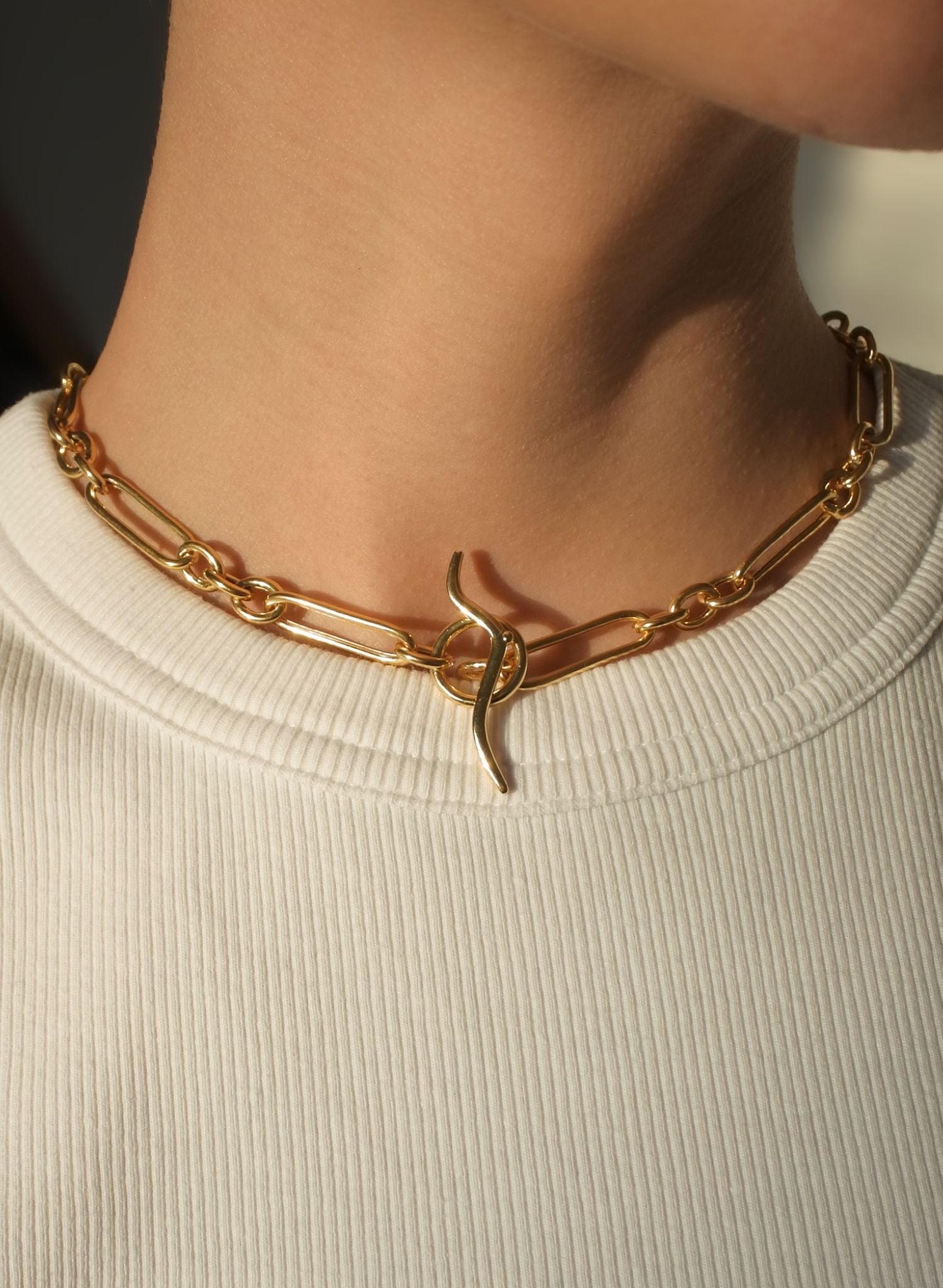 Le collier Muse associe des maillons rolo classiques aux maillons trombone modernes, ce qui en fait l'accessoire parfait pour le quotidien. Un véritable objet de caractère imprégné d'une touche de poésie ; une invitation à se sentir puissante, unique et bien dans sa peau. C'est un rappel pour les femmes à manifester leurs rêves et à ne pas ternir leur éclat pour quelqu'un ou pour une idée, mais à se souvenir qu'elles sont nées pour briller.