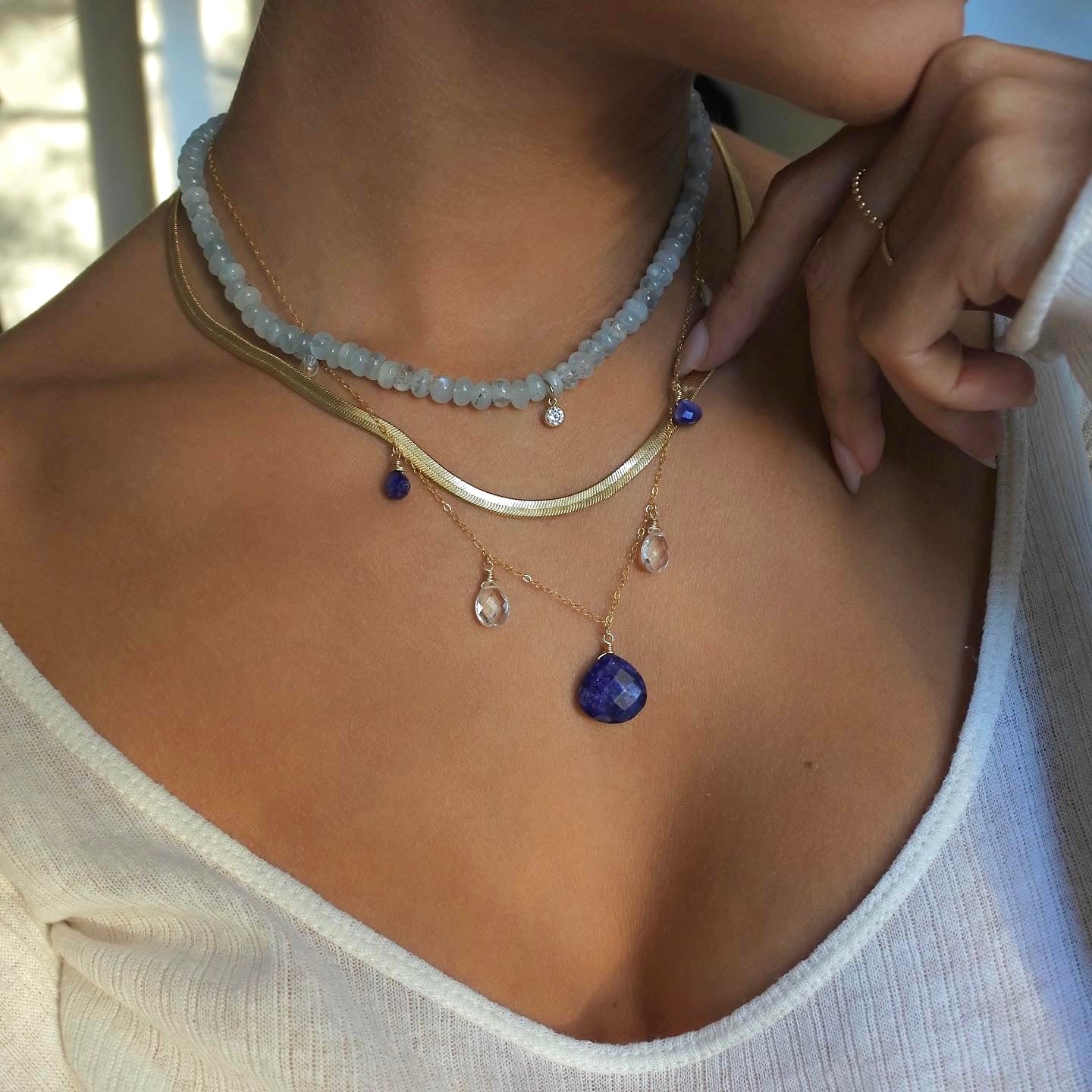 Collier Aigue-Marine & son mini Zircon