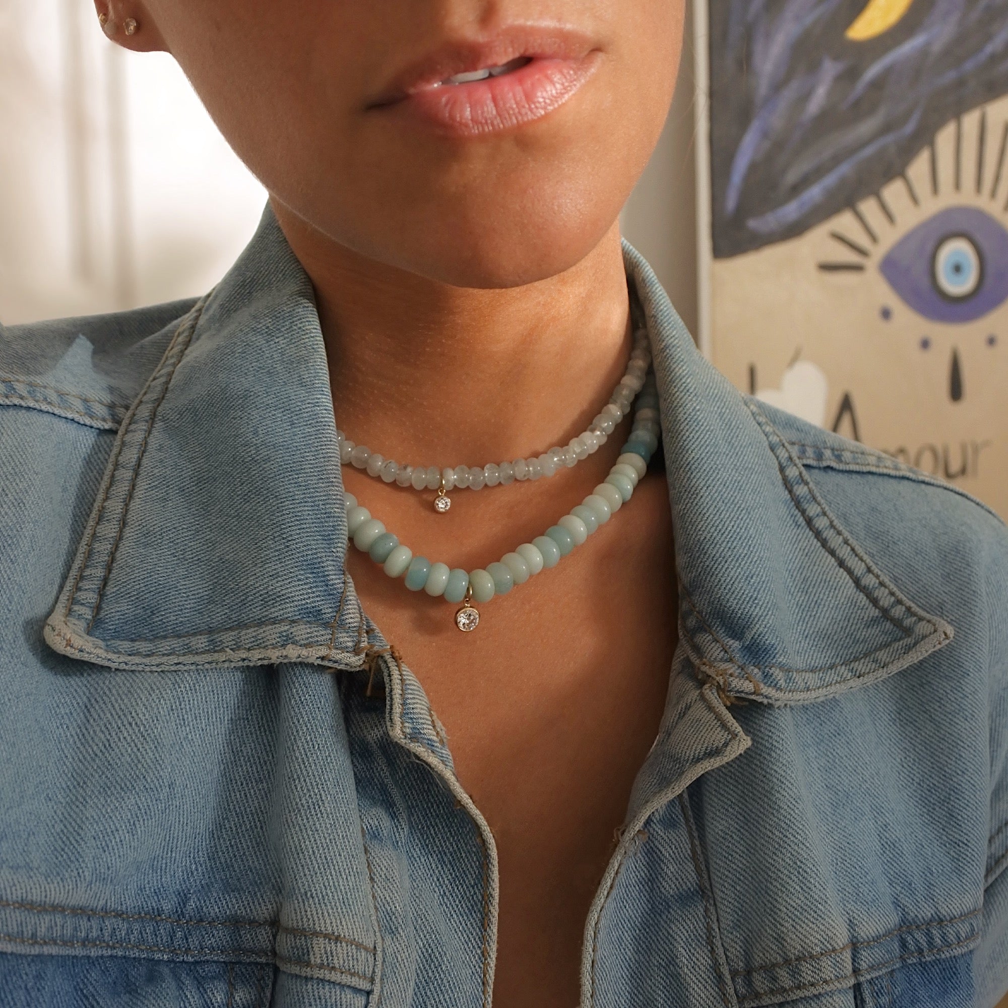 Collier Aigue-Marine & son mini Zircon
