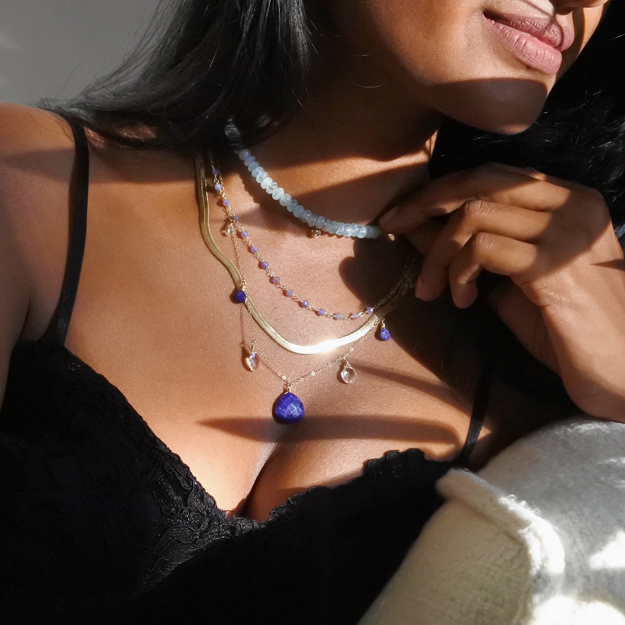 Collier Aigue-Marine & son mini Zircon