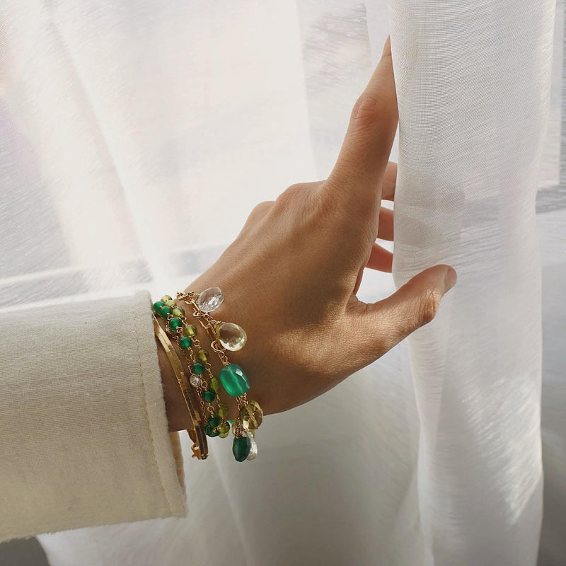Bracelet TanTal Agate Verte - Perles d'Agate Verte naturelles sur une bande  de cuir