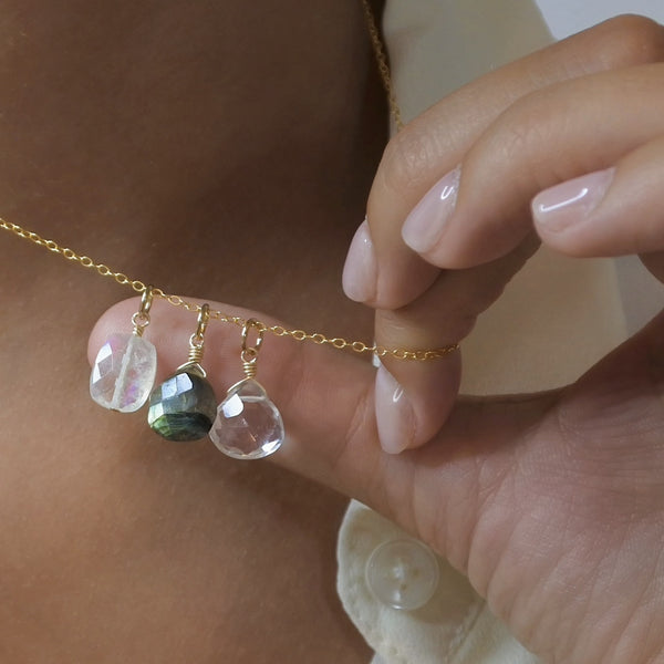 Collier Trio - Pierre de lune - Labradorite - Cristal de roche
